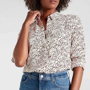 Express Portofino Small Dark Red and White Print Small Button Down Shirt